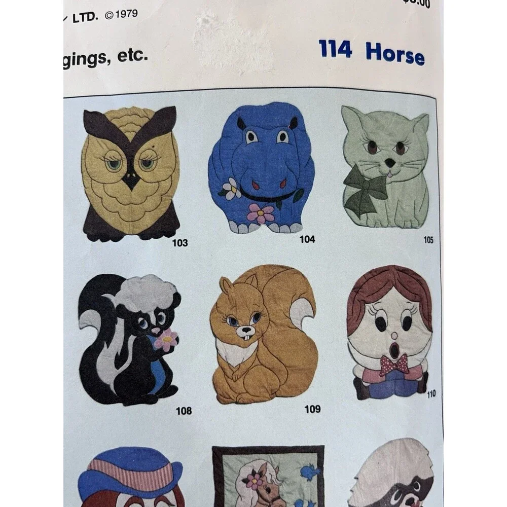 Vintage 1979 Kiddie Komfies Sewing Patterns #114 Horse Quilts Wall Hangings Rare